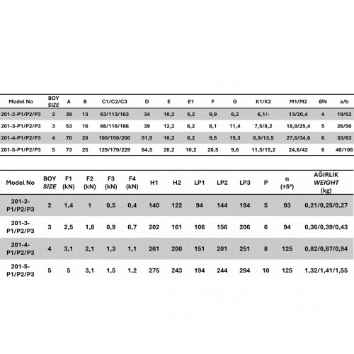 201-3-P1 Yatay Tabanlı Lamalı Dikey Bağlantı Elemanı 23740
