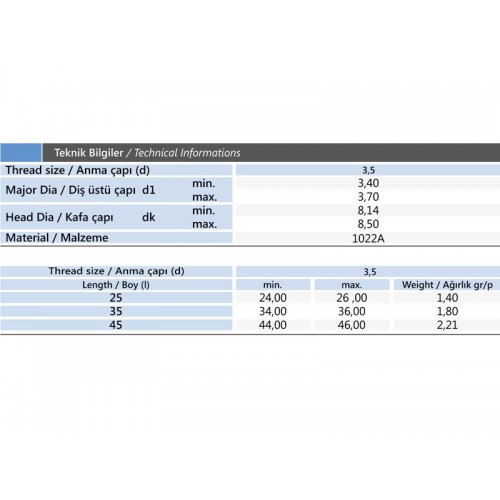 3.5x35 mm Sivri Uçlu Alçıpan Vidası