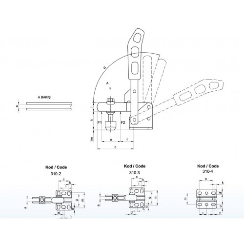 310-2 Dikey Pozisyon Düz Tabanlı İtme Çekme Klamp