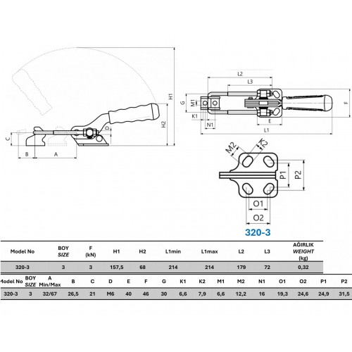 320-3 U Kancalı Yatay Tabanlı Yatay Kitleme İtme Çekme Takımı 23790 320-3 U Kancalı Yatay Tabanlı Yatay Kitleme İtme Çekme Takımı 23790