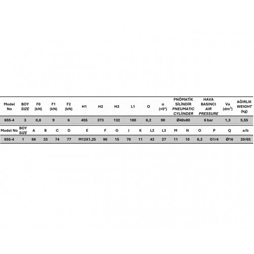 655-4 Ağır İş Pnömatik Yatay Tabanlı Dikey Pistonlu Bağlantı Elemanı 23850