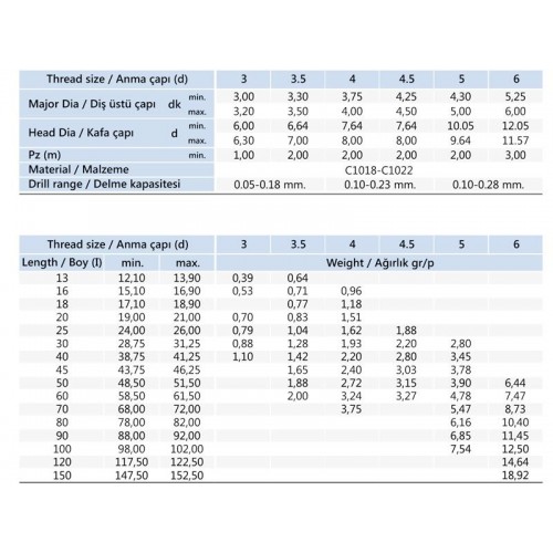 6x100 mm Sunta Vidası DIN 7505 6x100 mm Sunta Vidası DIN 7505