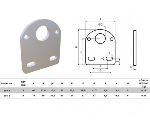 906-3 Dikey Taban İtme Çekme Bağlantı Elemanı 23900