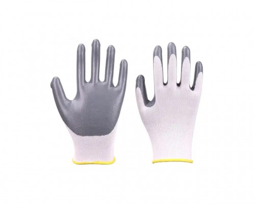 BAY-EL EL001 NO:10 Gri Nitril Kaplı Örme Beyaz Naylon Eldiven