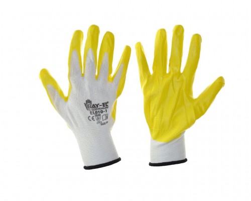 BAY-EL EL002 NO:10 Sarı Nitril Kaplı Örme Beyaz Eldiven