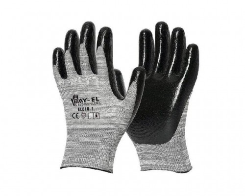 BAY-EL EL005 No:10 Siyah 1/2 Nitril Kaplı Örme Gri Kırçıl Naylon Eldiven