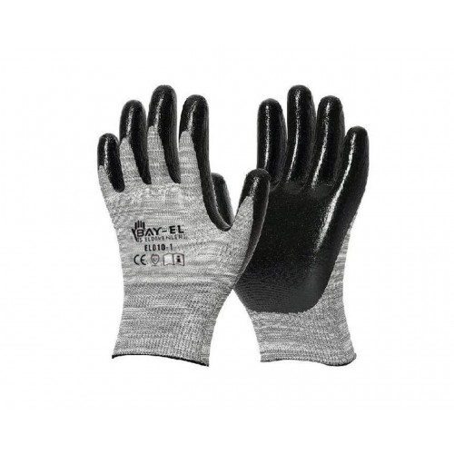 BAY-EL EL005 No:10 Siyah 1/2 Nitril Kaplı Örme Gri Kırçıl Naylon Eldiven