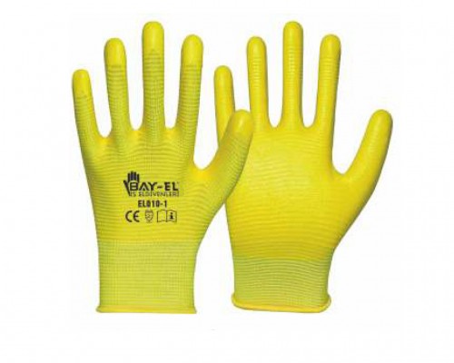 BAY-EL EL006 No:10 Sarı 1/2 Nitril Kaplı Zebra Örme Sarı Extra Naylon Eldiven