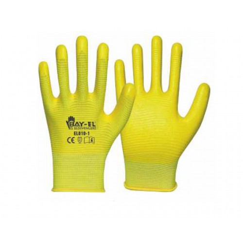 BAY-EL EL006 No:10 Sarı 1/2 Nitril Kaplı Zebra Örme Sarı Extra Naylon Eldiven