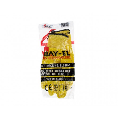 BAY-EL EL006 No:10 Sarı 1/2 Nitril Kaplı Zebra Örme Sarı Extra Naylon Eldiven