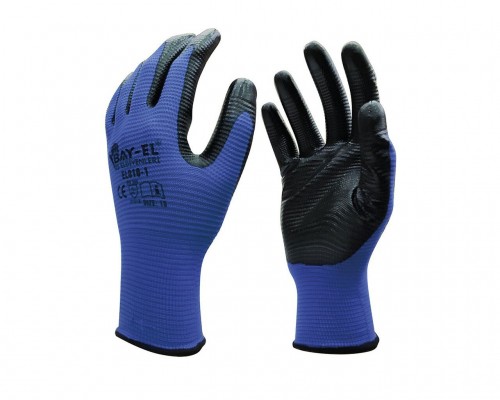BAY-EL EL009 No:10 Siyah 1/2 Nitril Kaplı Zebra Örme Lacivert Extra Naylon Eldiven