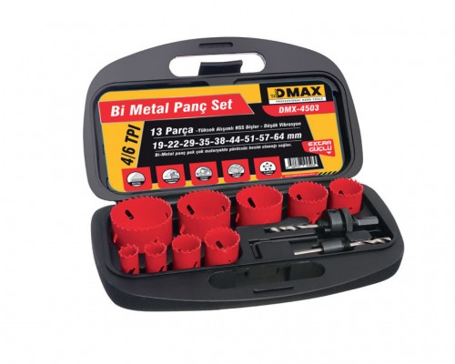 Bimetal Panç Delik Testere Seti 13 Parça DMX4503 Bimetal Panç Delik Testere Seti 13 Parça DMX4503