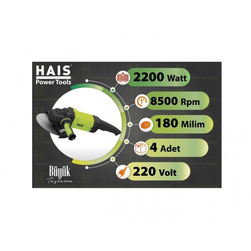 HAİS Büyük Taşlama 180 mm 2200 Watt BAG1008ÜYÜK TAŞLAMA BAG1008/180MM, 2200 WATT HAİS Büyük Taşlama 180 mm 2200 Watt BAG1008ÜYÜK TAŞLAMA BAG1008/180MM, 2200 WATT