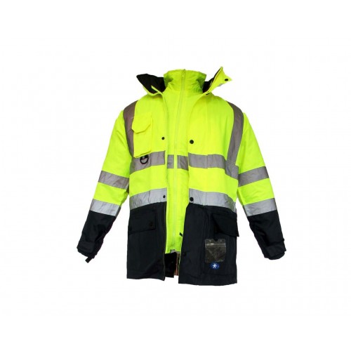 JUNIOR JN1003 Fosforlu Oxford 5+1 İçi Çıkmalı Parka Sarı Lacivert S beden