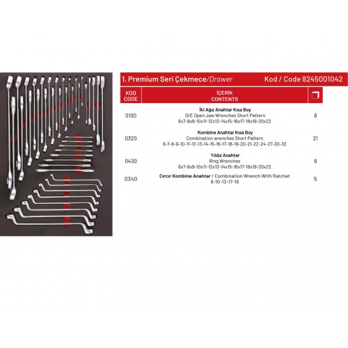 PREMİUM Seri 7 Çekmeceli Takım Dolabı 243 Parça