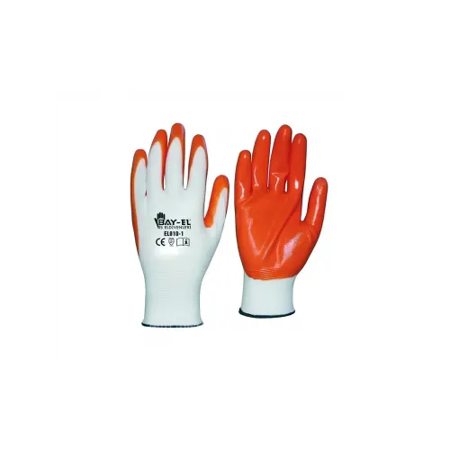 BAY-EL NO:10 Turuncu Nitril Kaplı Örme Beyaz Eldiven EL003