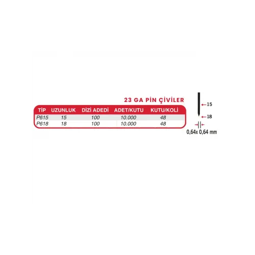 HAİS 23GA Pin Çivi P618 Başsız