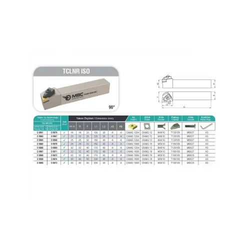 MBC TCLNR 20x20 K12 Dış Çap Tornalama Kateri