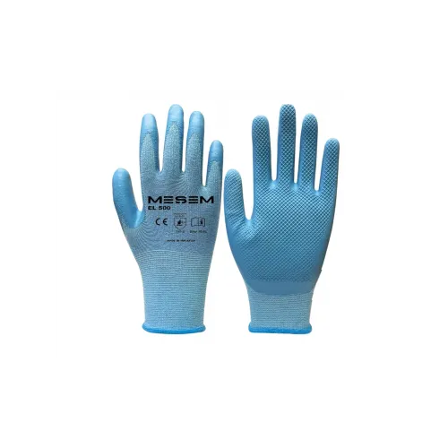 NO:10 Mavi 1/2 Nitril Kaplı Mavi Örme Naylon Komfort Eldiven MES EL500