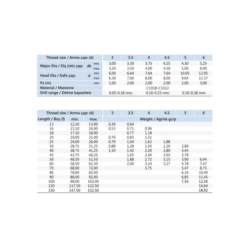 3.5x13 mm Sunta Vidası DIN 7505