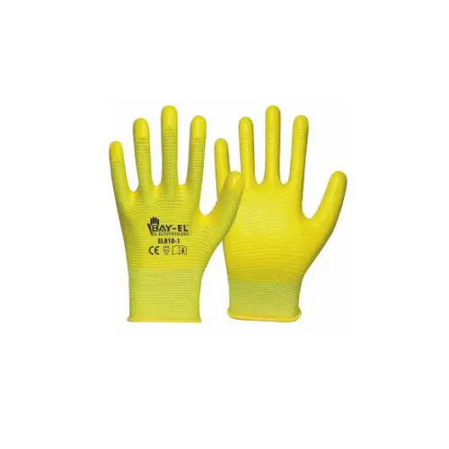 BAY-EL No:10 Sarı 1/2 Nitril Kaplı Zebra Örme Sarı Extra Naylon Eldiven EL006
