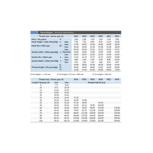 M10x50 Inox Havşa Baş İmbus Cıvata DIN 7991