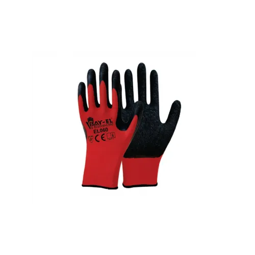 BAY-EL No:10 Siyah 1/2 Pütürlü Lateks Kaplı Örme Kırmızı Naylon Eldiven EL165