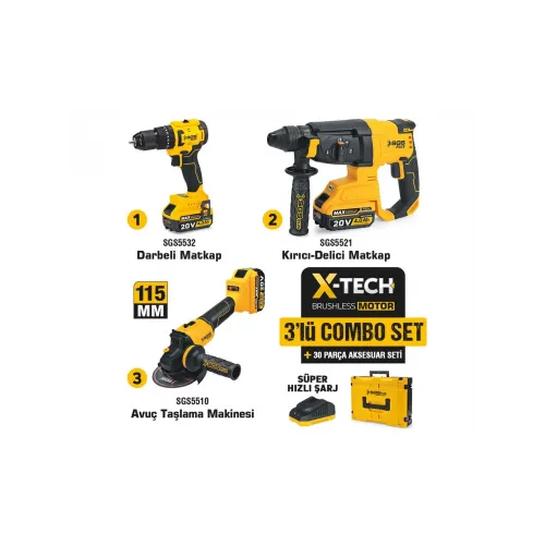 SGS Combo Set 3 Parça Darbeli Matkap - Kırıcı delici matkap - Avuç Taşlama Makinesi SGS5450