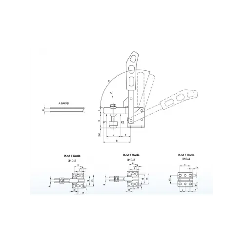 310-2 Dikey Pozisyon Düz Tabanlı İtme Çekme Klamp