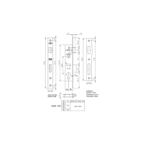Kale 153 Silindirli Gömme Kilit 30 mm Dar Tip